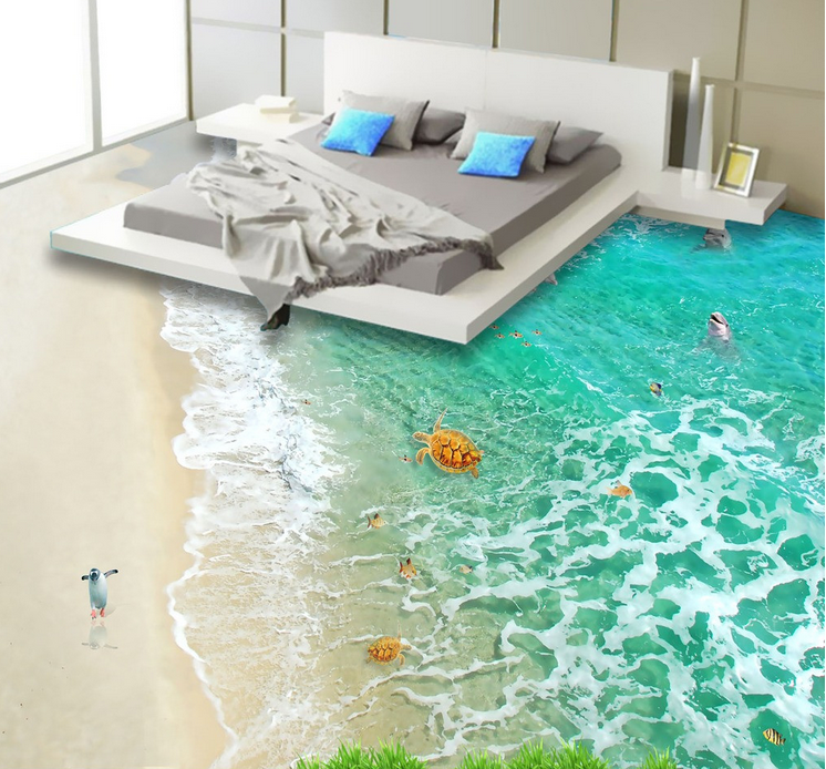 3D Beach Animals Floor Mural Wallpaper AJ Wallpaper 2