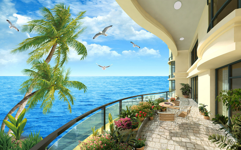 Balcony Beautiful Ocean Wallpaper AJ Wallpaper