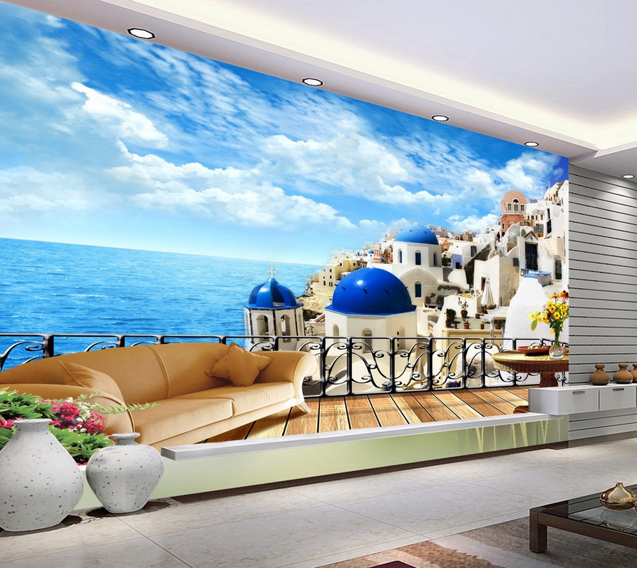 Seaside Town Balcony Wallpaper AJ Wallpaper