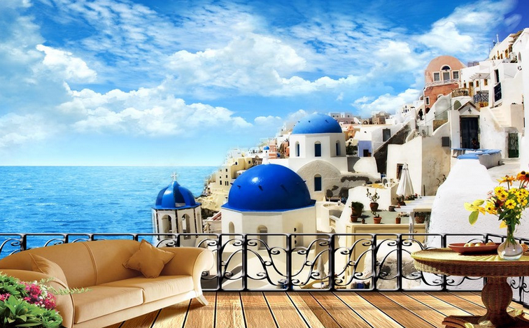 Seaside Town Balcony Wallpaper AJ Wallpaper