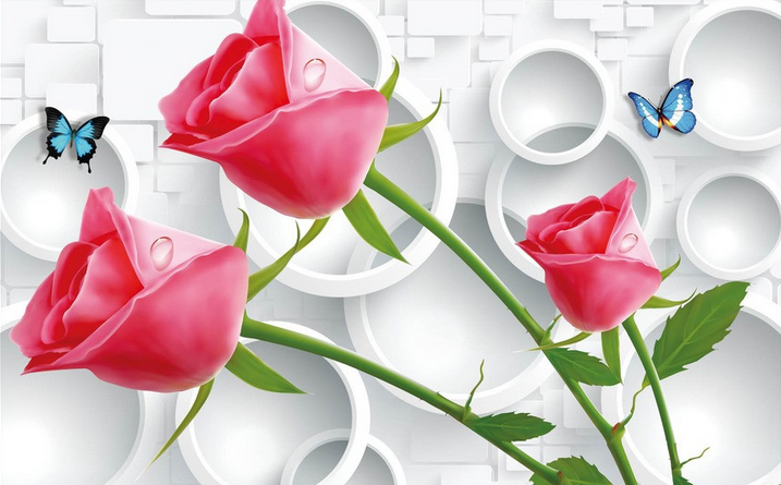 Red Roses And Circles Wallpaper AJ Wallpaper