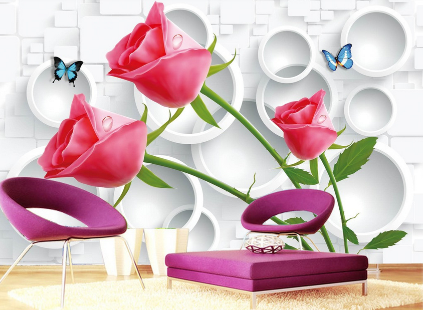 Red Roses And Circles Wallpaper AJ Wallpaper