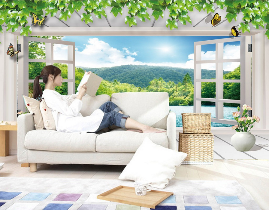 Wood Window Landscape Wallpaper AJ Wallpaper