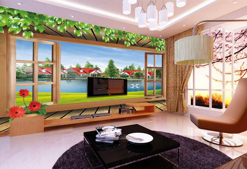 Wood Window And Lake Wallpaper AJ Wallpaper