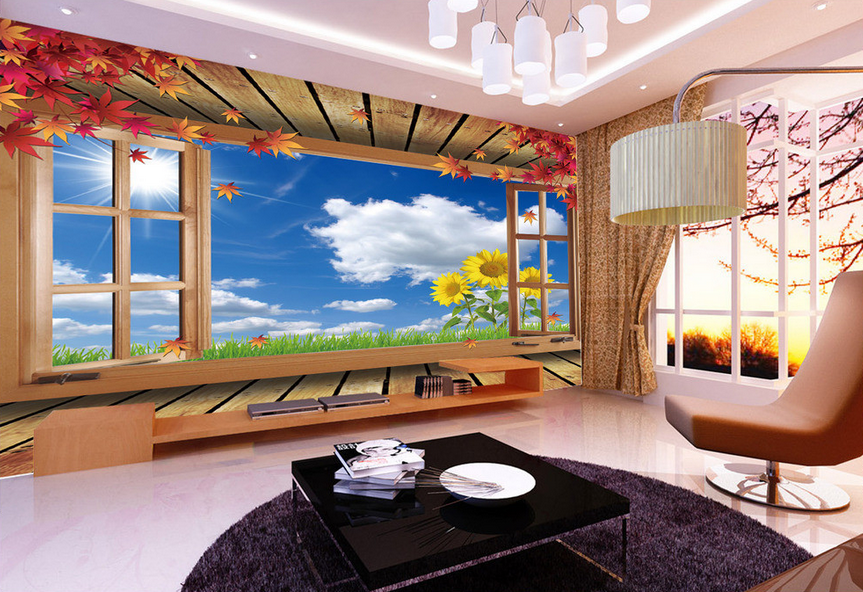 Wood Window And Sunflowers Wallpaper AJ Wallpaper