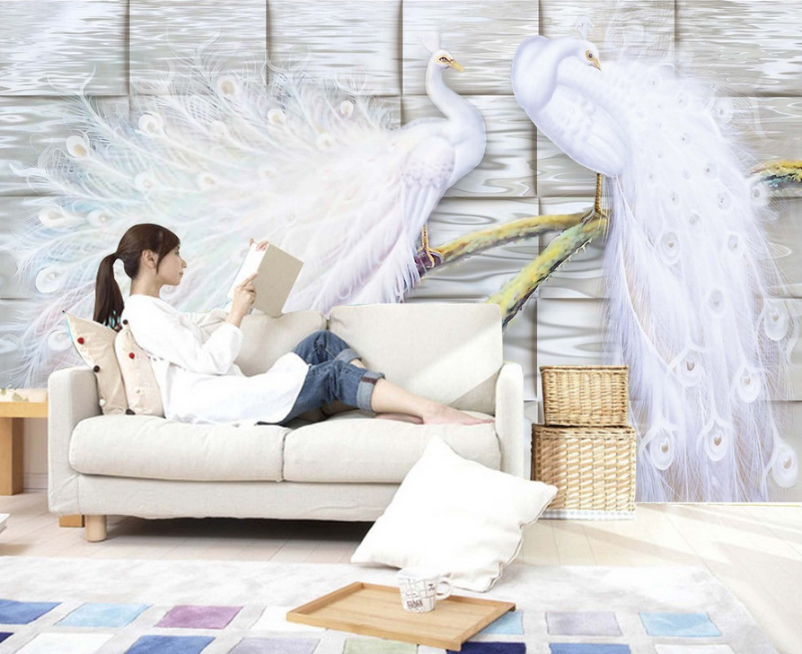 Graceful White Peacocks Wallpaper AJ Wallpaper