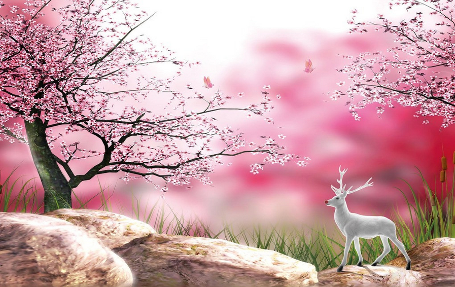 Blooming Trees And Animals Wallpaper AJ Wallpaper