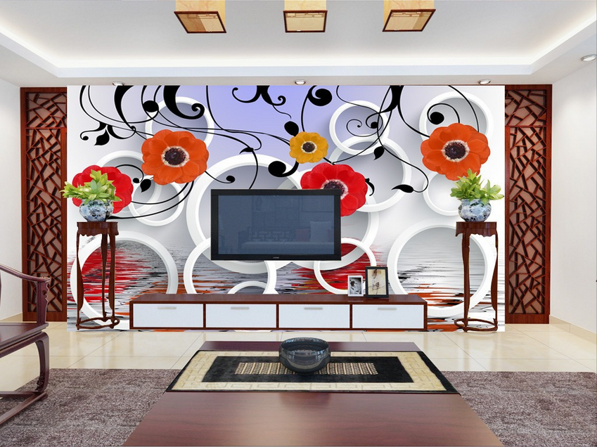 Red Blossoms And Circles Wallpaper AJ Wallpaper