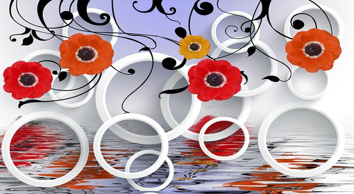 Red Blossoms And Circles Wallpaper AJ Wallpaper