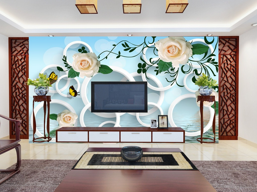 Red Blossoms And Circles Wallpaper AJ Wallpaper