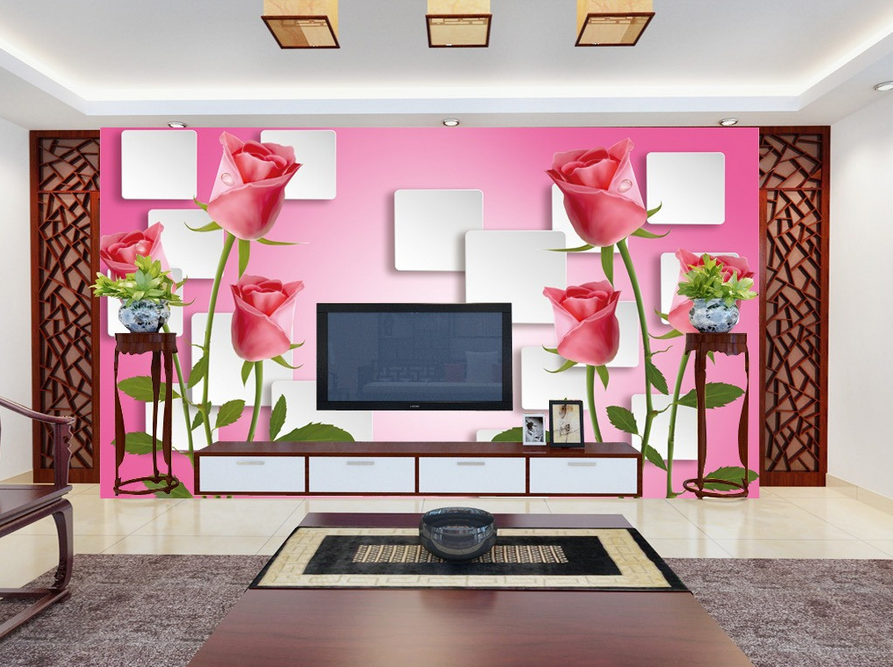 Red Roses And Squares Wallpaper AJ Wallpaper