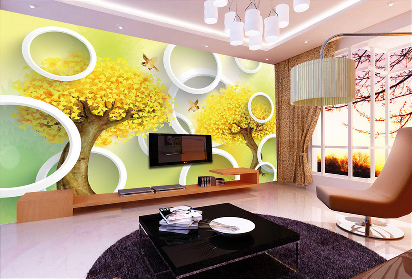 Yellow Trees And Circles Wallpaper AJ Wallpaper