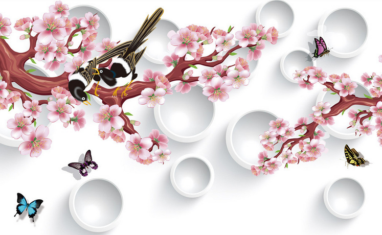 Blooming Branches And Circles Wallpaper AJ Wallpaper