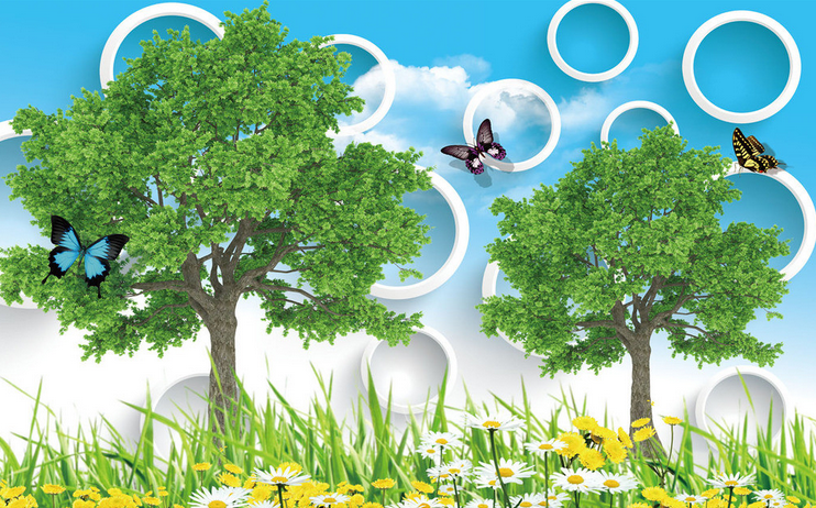 Lawn Trees And Circles Wallpaper AJ Wallpaper