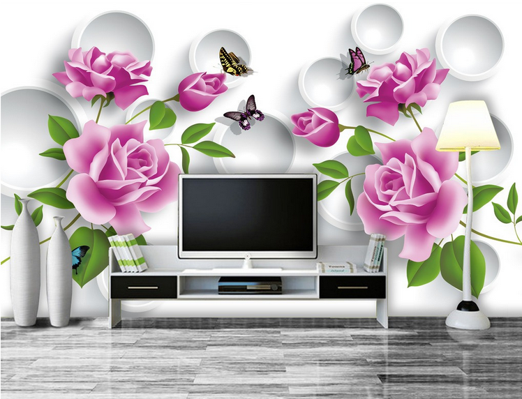 Purple Flowers And Circles Wallpaper AJ Wallpaper