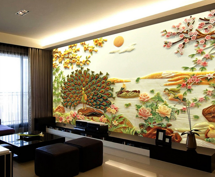 Peacock Embossment Wallpaper AJ Wallpaper