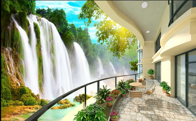 Balcony Waterfall Views Wallpaper AJ Wallpaper