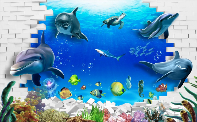 Ocean Fishes And Bricks Wallpaper AJ Wallpaper