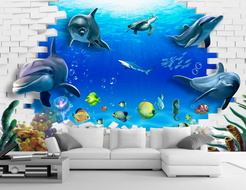Ocean Fishes And Bricks Wallpaper AJ Wallpaper