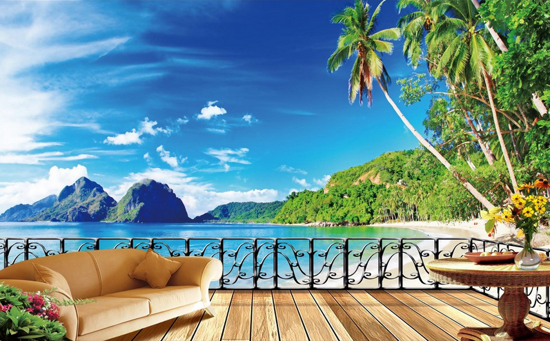 Open-Air Balcony Beach Scenery Wallpaper AJ Wallpaper