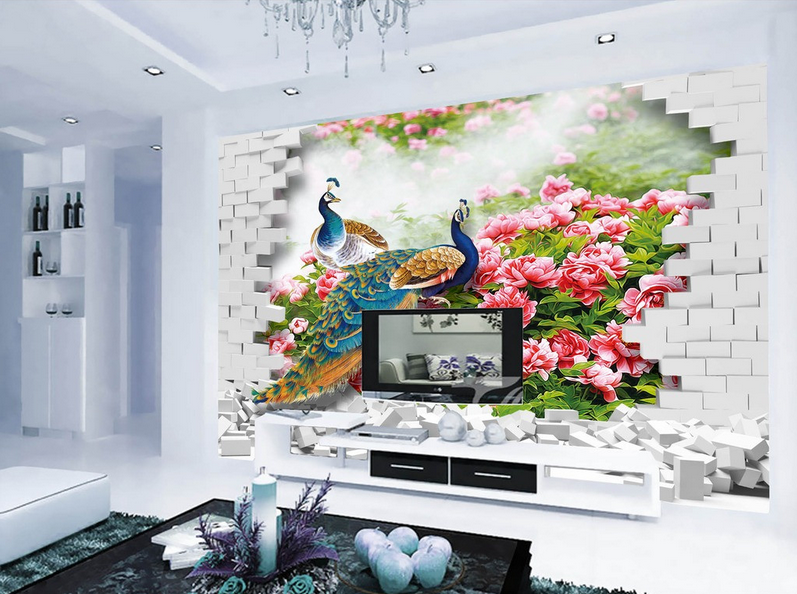 Peacocks And Bricks Wallpaper AJ Wallpaper