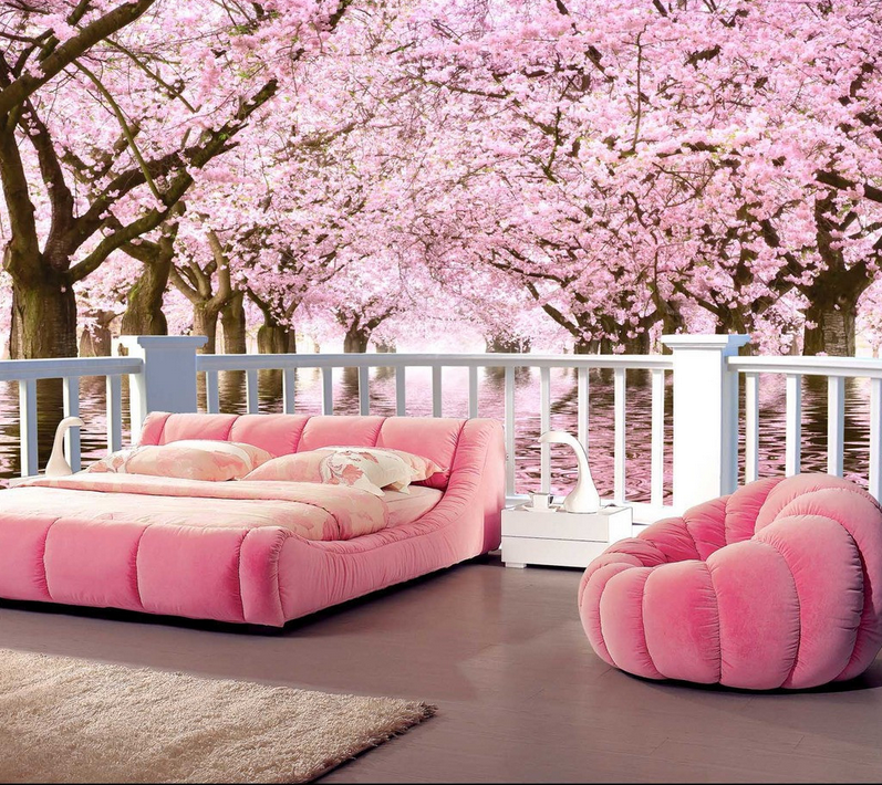 Open-Air Balcony Blooming Trees Wallpaper AJ Wallpaper