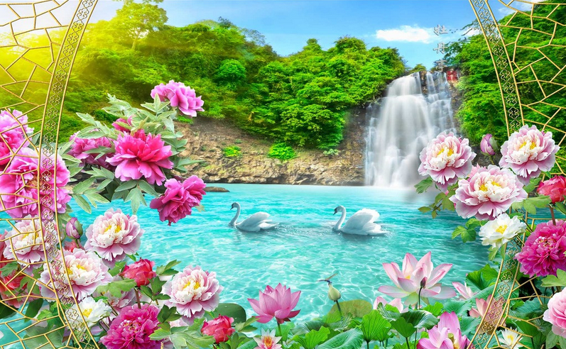 Waterfall Lake Scenery Wallpaper AJ Wallpaper