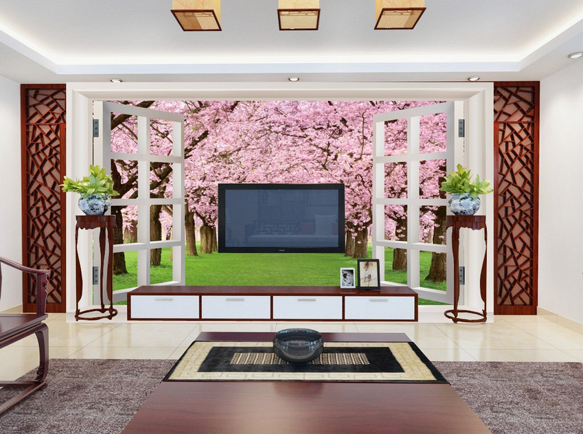 Window Blooming Trees Wallpaper AJ Wallpaper