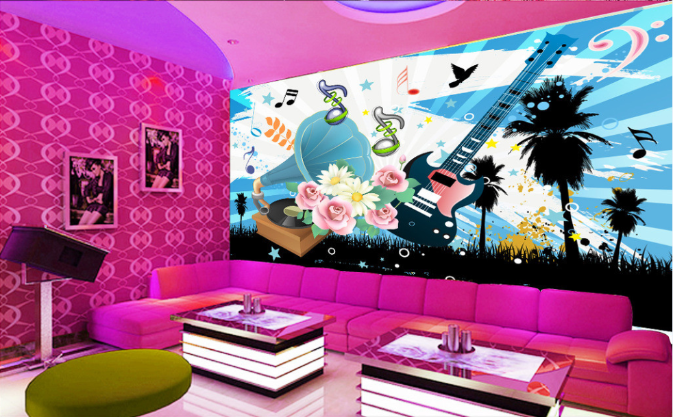 3D Guitar Flower 052 Wallpaper AJ Wallpaper