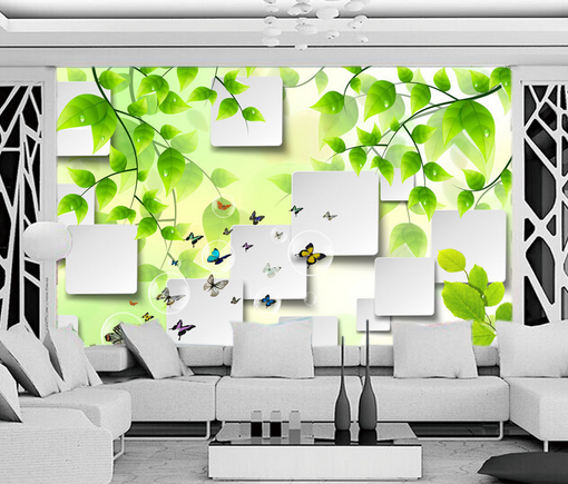 3D Leaves Butterfly 561 Wallpaper AJ Wallpaper