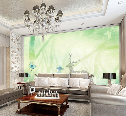 3D Deer Butterfly 529 Wallpaper AJ Wallpaper