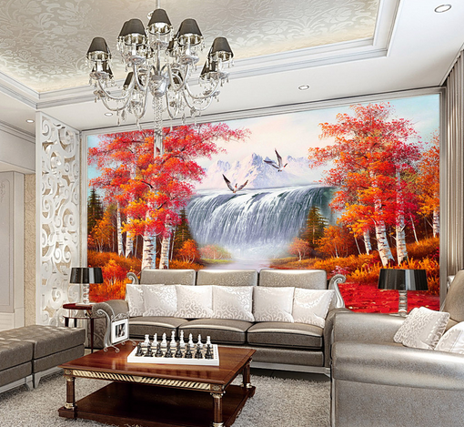 3D Waterfall Bird 440 Wallpaper AJ Wallpaper