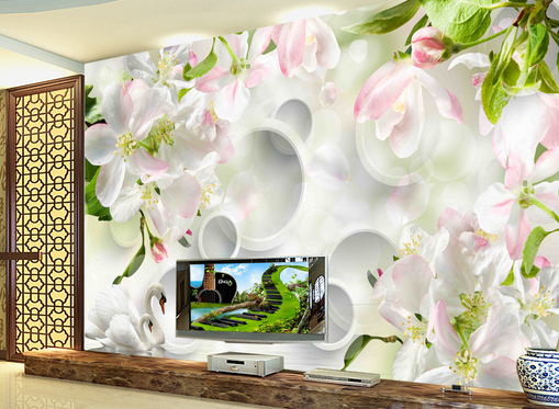 3D Swan Flowers 335 Wallpaper AJ Wallpaper