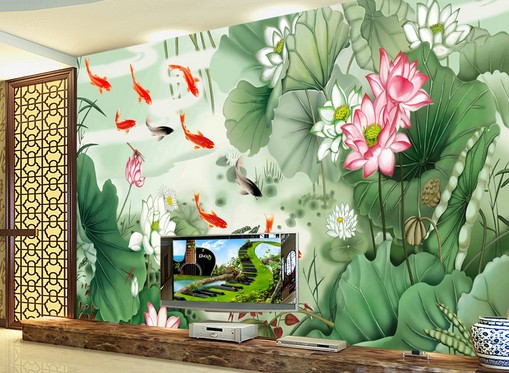 3D Lotus Fish 322 Wallpaper AJ Wallpaper