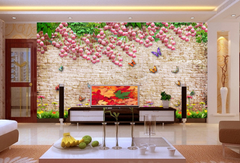 3D Flowering Butterfly 035 Wallpaper AJ Wallpaper