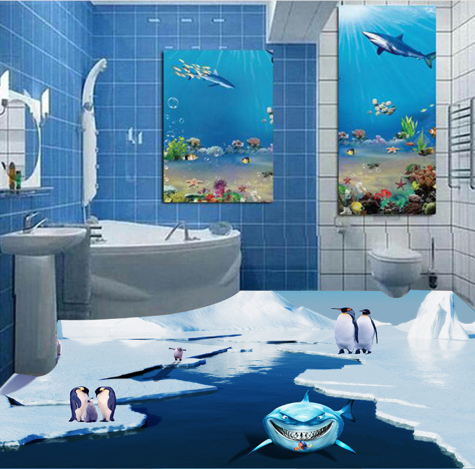 3D Penguin Shark 039 Floor Mural Wallpaper AJ Wallpaper 2