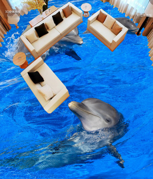3D Leisurely Dolphins 028 Floor Mural Wallpaper AJ Wallpaper 2