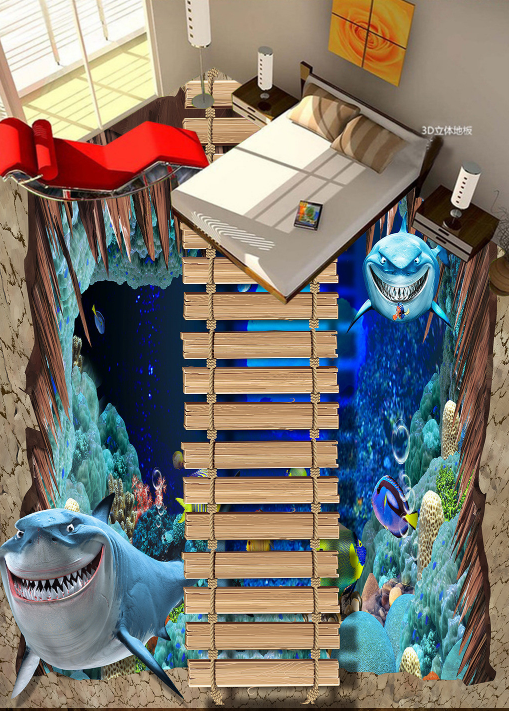 3D Smiling Shark 010 Floor Mural Wallpaper AJ Wallpaper 2