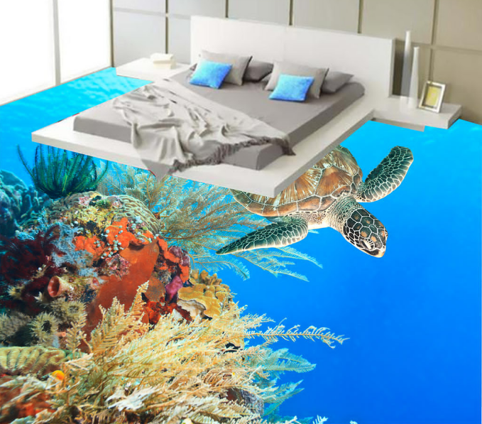 3D Turtle Play 008 Floor Mural Wallpaper AJ Wallpaper 2