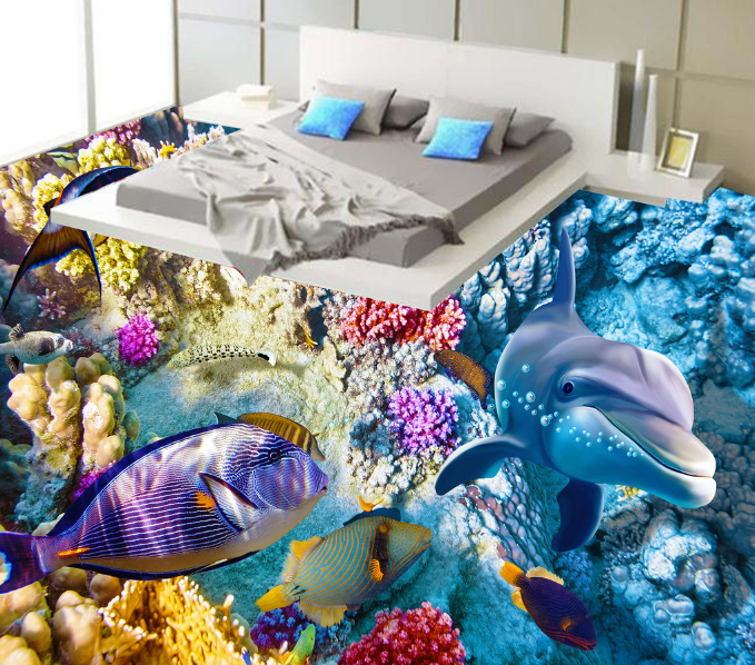 3D Smiling Dolphins 005 Floor Mural Wallpaper AJ Wallpaper 2