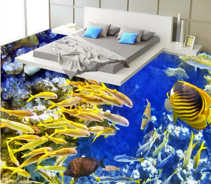 3D Yellow Fish Group 194 Floor Mural Wallpaper AJ Wallpaper 2