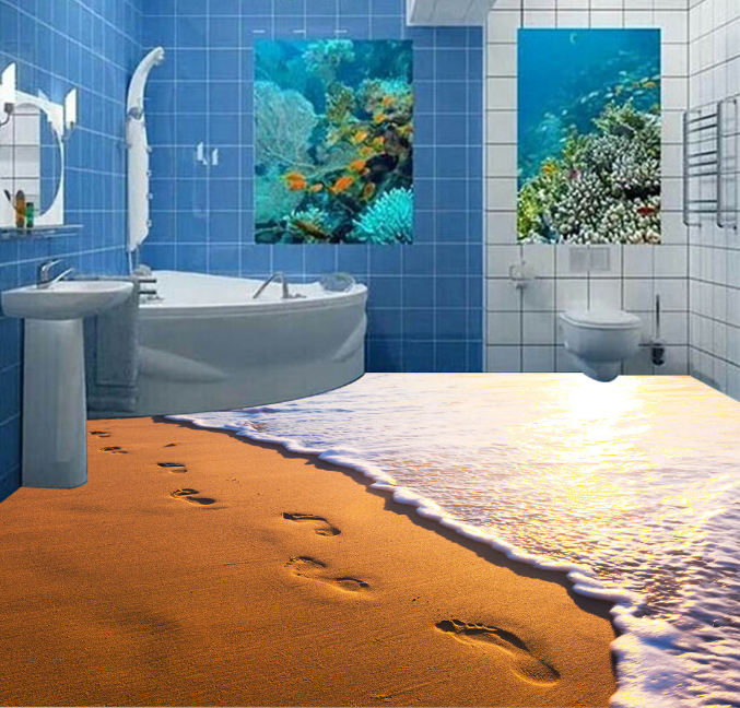 3D Beach Footprints 171 Floor Mural Wallpaper AJ Wallpaper 2