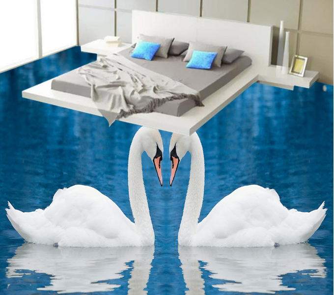 3D Swan Pair 146 Floor Mural Wallpaper AJ Wallpaper 2