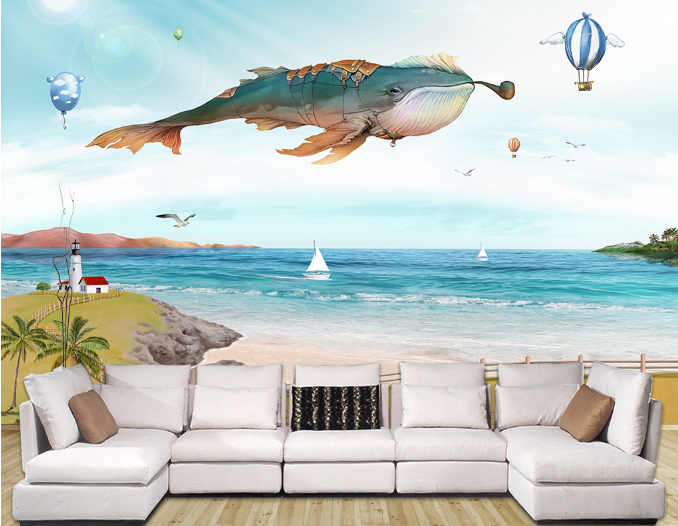 3D Sea Flying Whale Wallpaper AJ Wallpaper