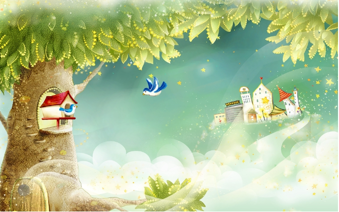 3D Tree Birds House Wallpaper AJ Wallpaper