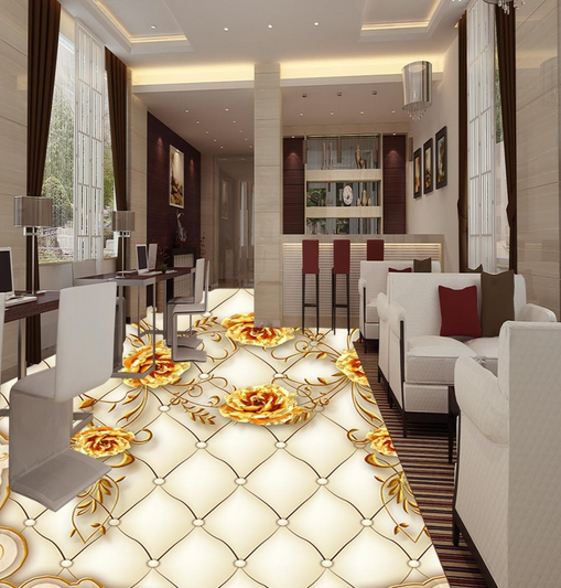 3D Golden Flower 120 Floor Mural Wallpaper AJ Wallpaper 2
