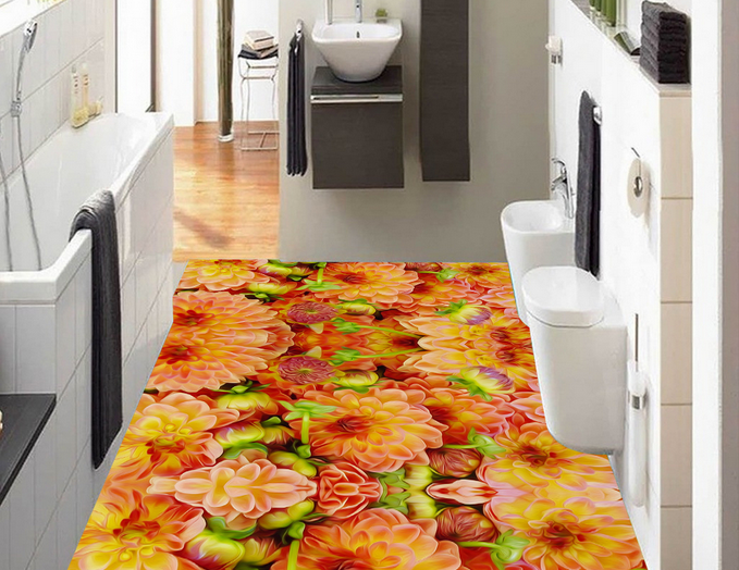 3D Orange Flower 134 Floor Mural Wallpaper AJ Wallpaper 2