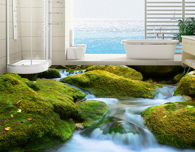 3D River Moss 223 Floor Mural Wallpaper AJ Wallpaper 2