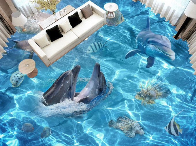 3D Lively Dolphins 018 Floor Mural Wallpaper AJ Wallpaper 2