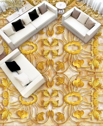 3D Gold Leaves 006 Floor Mural Wallpaper AJ Wallpaper 2